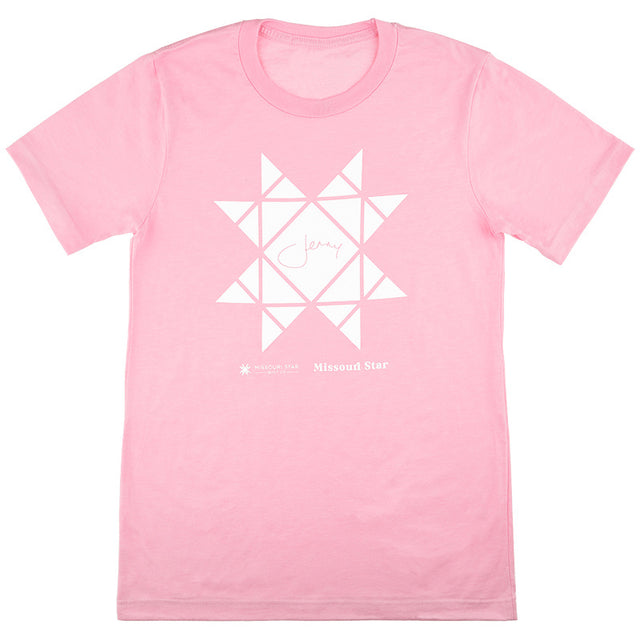 MSQC Jenny Missouri Star Quilt Block T-shirt - Heather Bubble Gum 4XL Primary Image