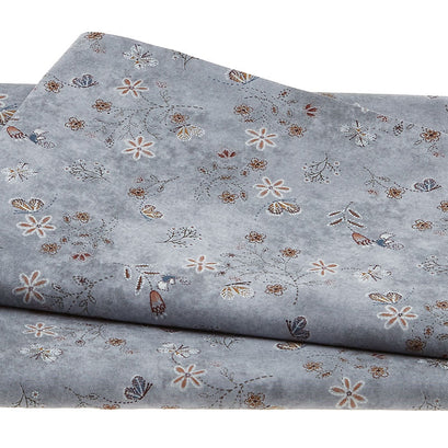 Blue Bird of Happiness - Viney Flowers Charcoal 2 Yard Cut