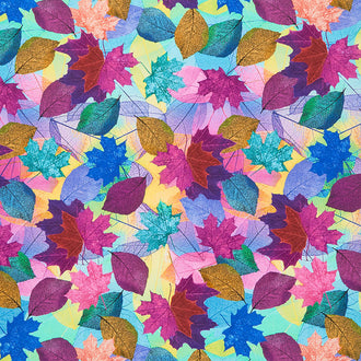 Neon Nature - Bright Painted Leaves Multi Yardage