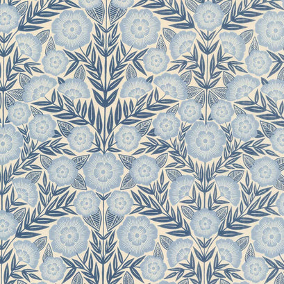 Flower Press - Floral Ecru Indigo Yardage