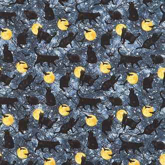 Hocus Pocus - Black Cats Gray Multi Yardage