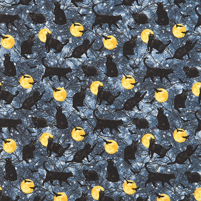 Hocus Pocus - Black Cats Gray Multi Yardage