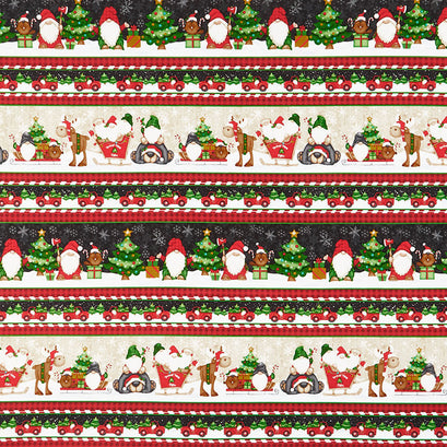 Timber Gnomies Tree Farm - Novelty Gnomies Stripe Multi Yardage