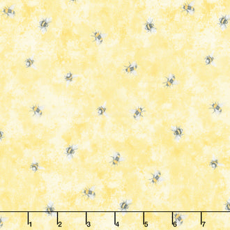 Lemon Bouquet - Tossed Small Bee Lemon Digitally Printed Yardage