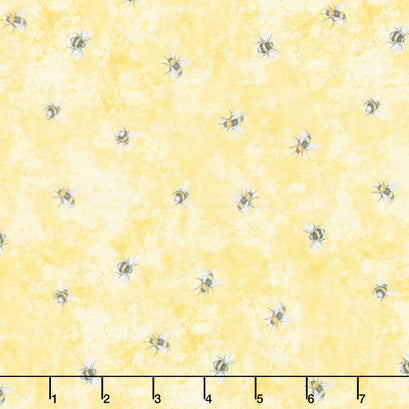 Lemon Bouquet - Tossed Small Bee Lemon Digitally Printed Yardage