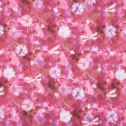 Dragonfly Dreams - Floral and Dragonfly Pink Multi Yardage