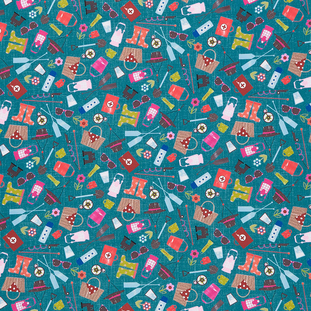 Happy Camper - Camping Life Teal Yardage Primary Image