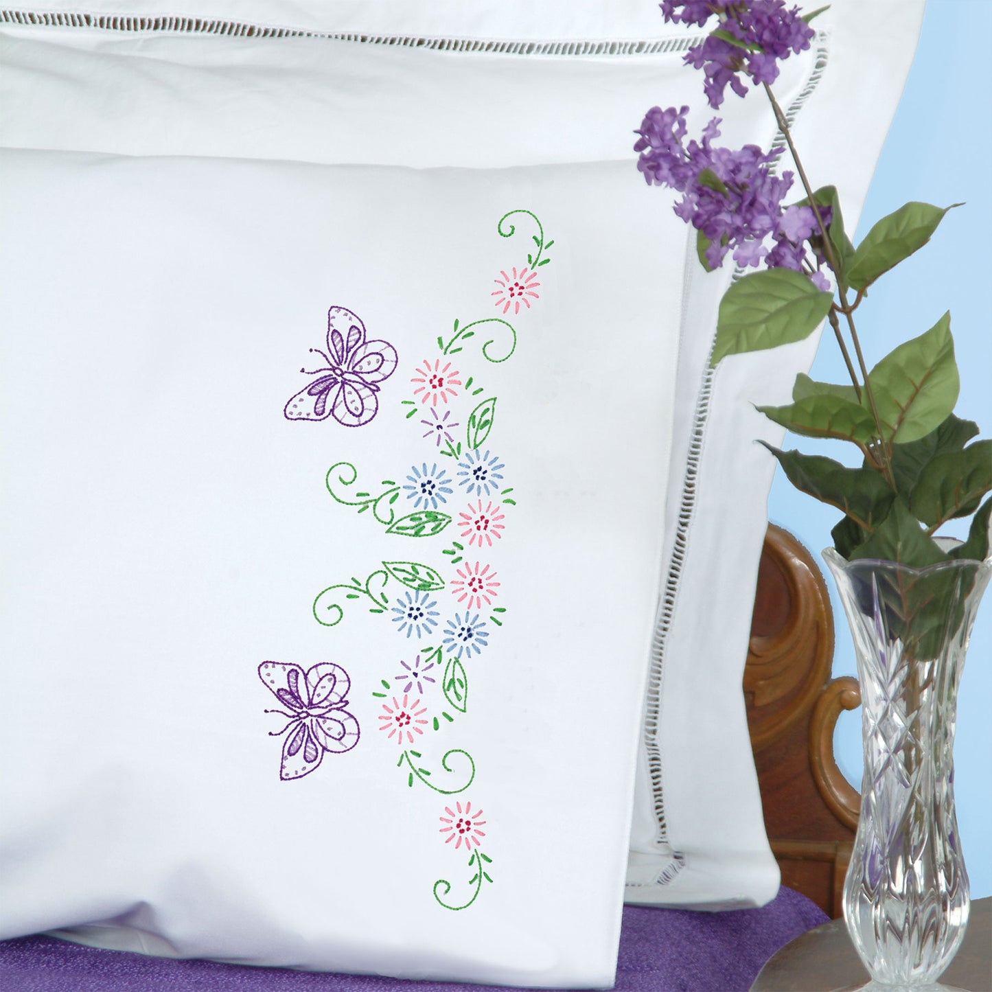 Butterflies & Flowers Embroidery Pillowcase Set Primary Image