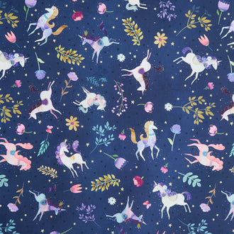 Unicorn Meadow - Unicorns Blue Yardage
