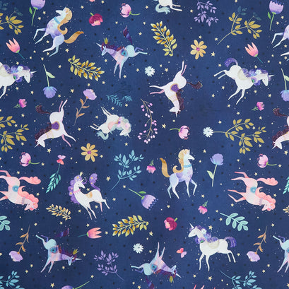 Unicorn Meadow - Unicorns Blue Yardage