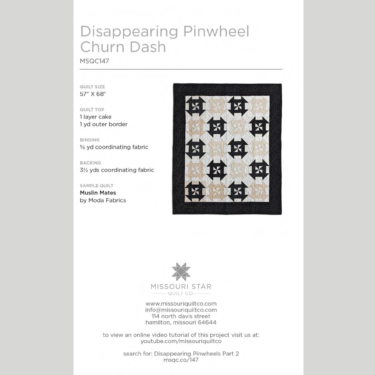 Digital Download - Disappearing Pinwheel Churn Dash Quilt Pattern by M