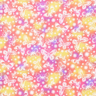 Comfy Flannel® - White Butteflies on Tie Dye Background Pink Yardage