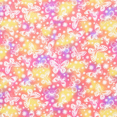 Comfy Flannel® - White Butteflies on Tie Dye Background Pink Yardage