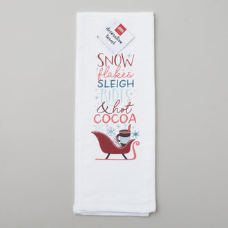 Snow Flakes Sleigh Rides & Hot Cocoa Tea Towel