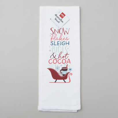 Snow Flakes Sleigh Rides & Hot Cocoa Tea Towel