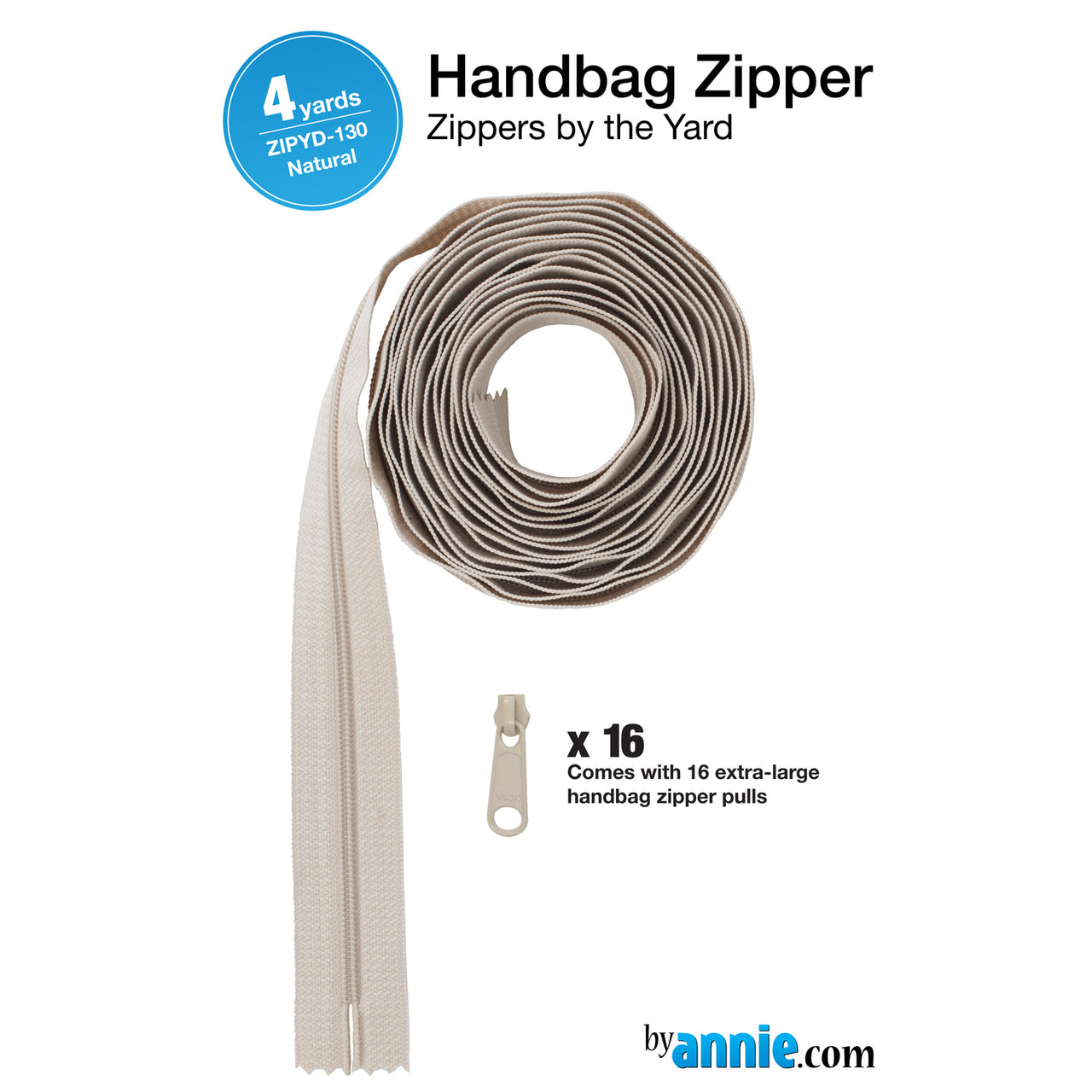 ByAnnie Zippers by the Yard - 4 yards Natural Primary Image