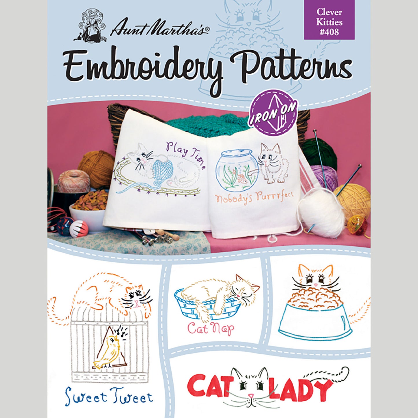 Aunt Martha's Clever Kitties Iron-On Embroidery Pattern Primary Image