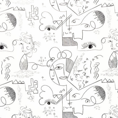 Timeless Prints - Etno Cubist Perception White Black Yardage