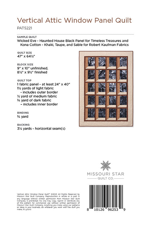 Digital Download - Vertical Attic Window Panel Quilt Pattern by Missouri Star Alternative View #1