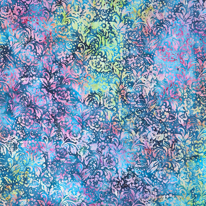 Roundabout Batiks - Floral Toss Tropical Blue Yardage