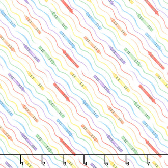 School is Cool - Crayon Diagonal Stripe White Yardage