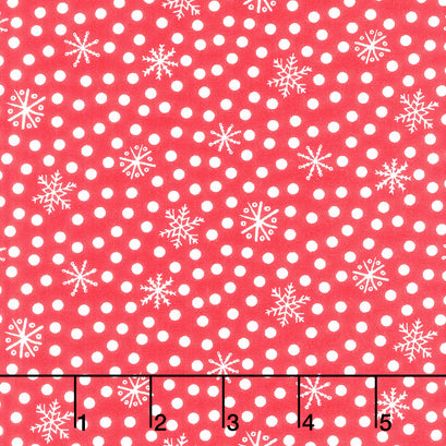 Bundle-Up - Snowflake and Dots Red Yardage