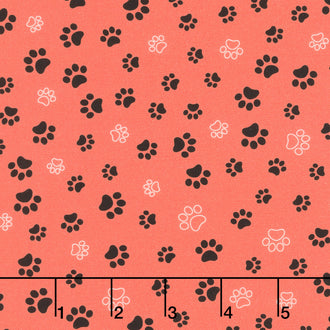 Cats - Cat Paws Red Yardage
