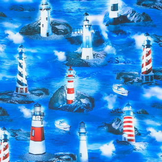 Novelty - Timeless Treasures Lighthouses Sea Blue Yardage
