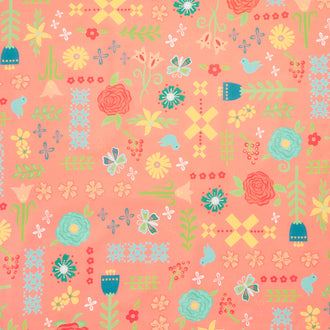 Gingham Cottage - Floral Gingham 108" Wide Backing Red Yardage