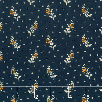 Indigo Cheddar - Flower Stalks Indigo Yardage