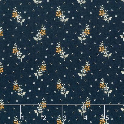 Indigo Cheddar - Flower Stalks Indigo Yardage