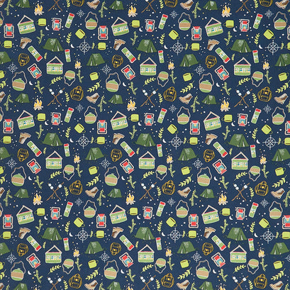 Love You S'more - Camping Navy Yardage