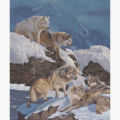 Naturescapes - Winter Gathering Wolf Panel Blue Multi Yardage