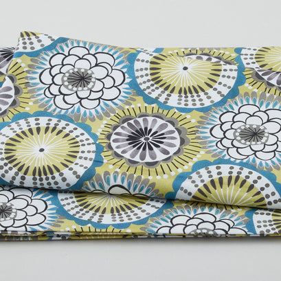Art Nouveau - Decorative Flowers Lime 2 Yard Cut