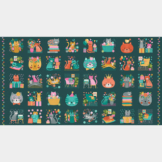 Whiskers - Cats Teal Panel
