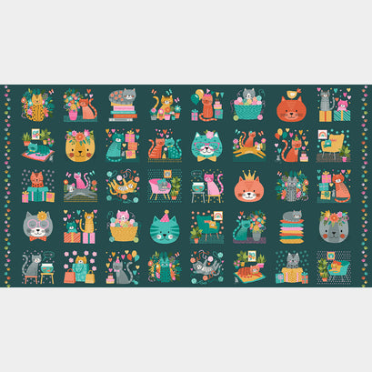 Whiskers - Cats Teal Panel