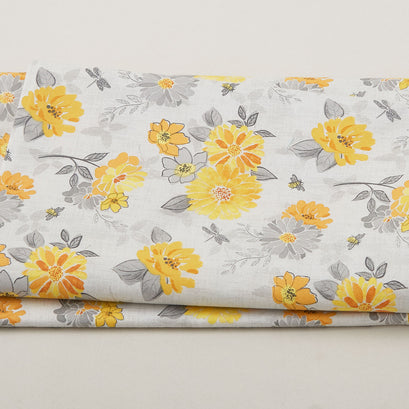 Mellow Yellow - Large Yellow Flowers Grey 2 Yard Cut