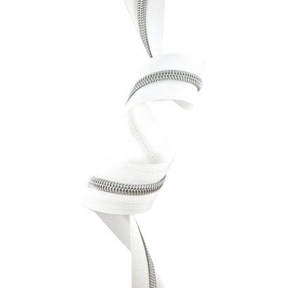 Emmaline #3 Zippers-by-the-Yard - White with Silver