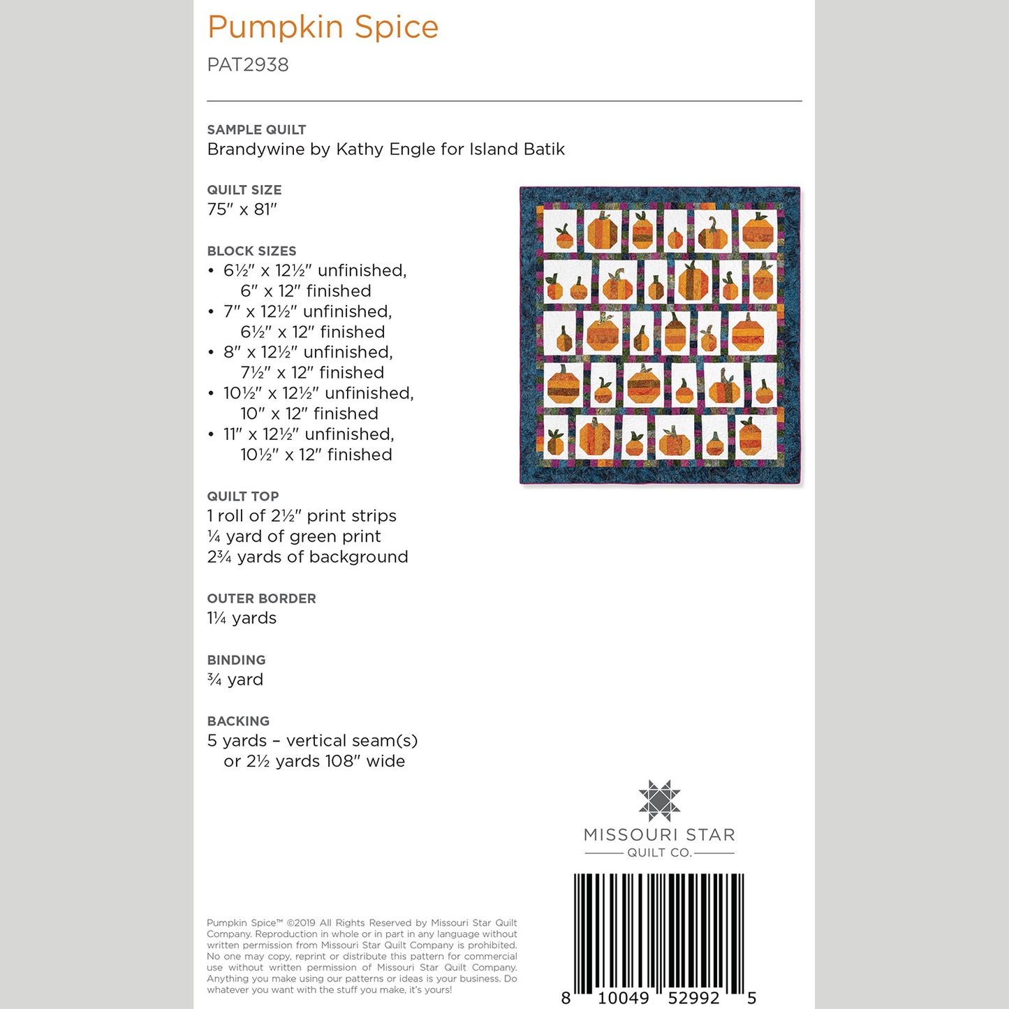 Digital Download - Pumpkin Spice Quilt Pattern by Missouri Star Alternative View #1