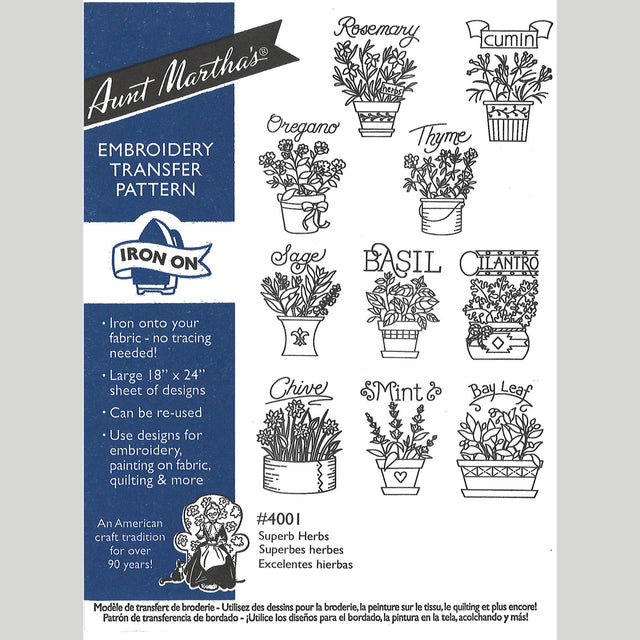Aunt Martha's Superb Herb Iron-On Embroidery Pattern Primary Image