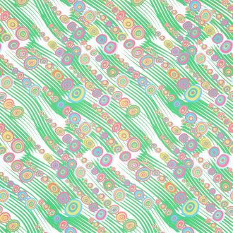 In Motion Diagonal Wavy Lines with Circles - Lemongrass Multi Yardage