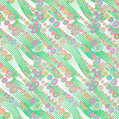 In Motion Diagonal Wavy Lines with Circles - Lemongrass Multi Yardage