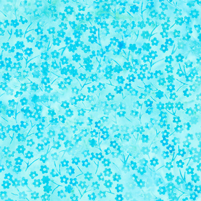 Tropical Oasis Batiks - Round Flower Stems Teal Yardage