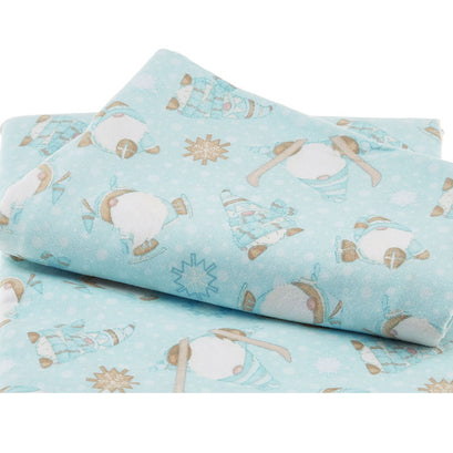 I Love Sn'gnomies 2 Ply Flannel - Skiing Gnomes Aqua 2 Yard Cut