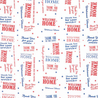 Welcome Home Welcome Home Text - White Multi Red Blue Yardage