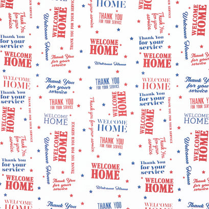 Welcome Home Welcome Home Text - White Multi Red Blue Yardage