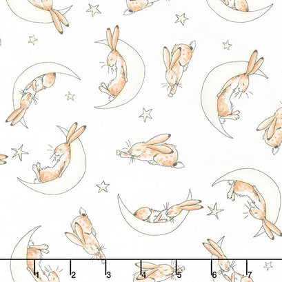 Guess How Much I Love You - Pink Sleepy Hares White Yardage
