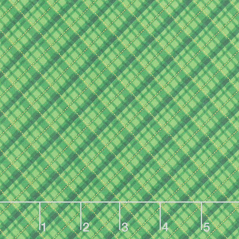 Holiday Charms - Plaid Green Metallic Yardage Primary Image