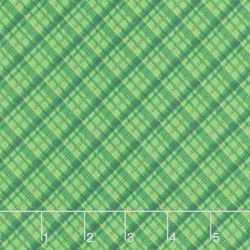 Holiday Charms - Plaid Green Metallic Yardage Primary Image