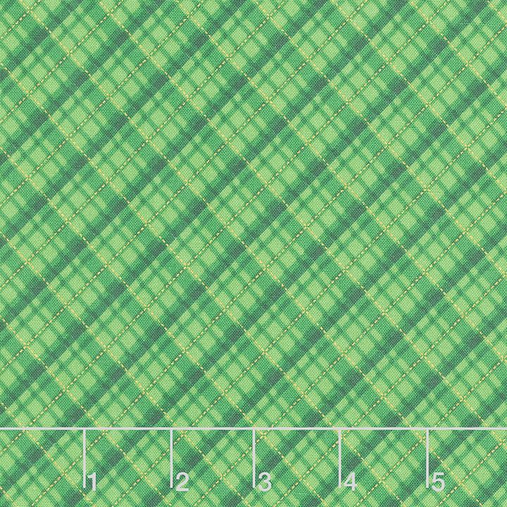 Holiday Charms - Plaid Green Metallic Yardage Primary Image